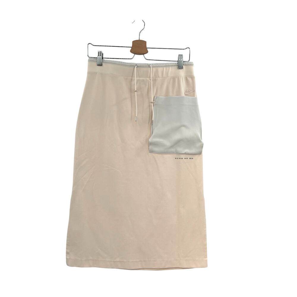 NikeLab Tech Fleece Midi Skirt Cream Elastic Waist Side Slit Size Medium